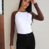 Bethan Bodysuit - White/Coffee -Cheap Clothing Store 0013WBethanBodysuitWhite Coffee 01