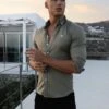 Merrick Fitted Stretch Shirt - Khaki Green -Cheap Clothing Store 1192Khaki1