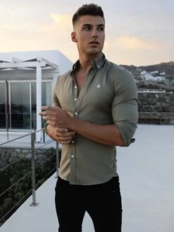 Merrick Fitted Stretch Shirt - Khaki Green