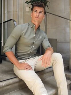 Merrick Fitted Stretch Shirt - Khaki Green -Cheap Clothing Store 1192Merrick New02