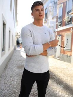 Olton Knit Jumper - Marl White -Cheap Clothing Store 1267OltonMarlWhitePortugal3D