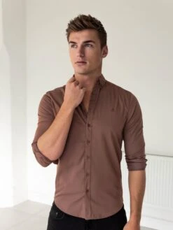Burnham Fitted Stretch Shirt - Burgundy -Cheap Clothing Store 1852Burgundy 02D