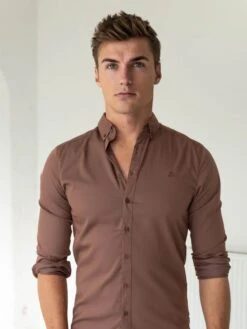 Burnham Fitted Stretch Shirt - Burgundy -Cheap Clothing Store 1852Burgundy 06D