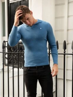 Salisbury Ribbed Polo - Blue -Cheap Clothing Store 2291Blue 05D