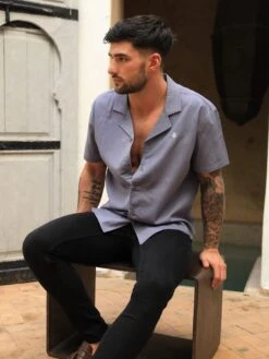 Nador Open Collared Shirt - Blue -Cheap Clothing Store 2331BLUED