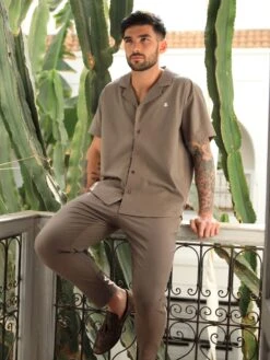 Nador Open Collared Shirt - Mocha Brown -Cheap Clothing Store 2331MOCHABROWND 1