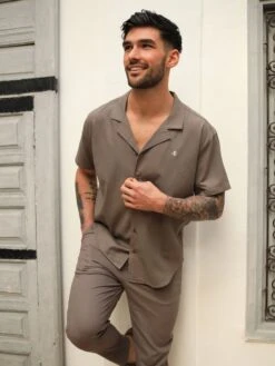 Nador Open Collared Shirt - Mocha Brown -Cheap Clothing Store 2331MOCHABROWND 3