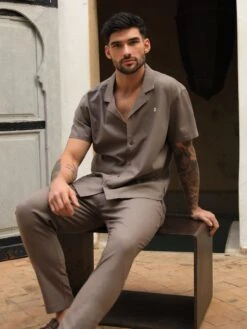 Nador Open Collared Shirt - Mocha Brown -Cheap Clothing Store 2331MOCHABROWNLEADD