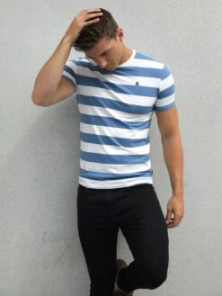 Loano Stripe T-Shirt - Mid Blue -Cheap Clothing Store 2376MIDBLUED 1