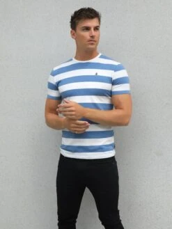 Loano Stripe T-Shirt - Mid Blue -Cheap Clothing Store 2376MIDBLUED 2