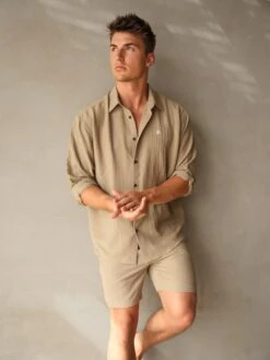 Salvatore Long Sleeve Shirt - Tan -Cheap Clothing Store 2385Sand 03D