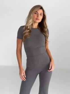 Alessia Cropped T-Shirt - Charcoal -Cheap Clothing Store 2573 2Charcoal 02D