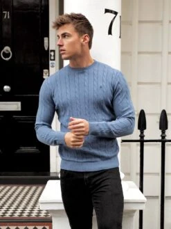 Burley Knitted Jumper - Blue -Cheap Clothing Store 2638Blue 03D