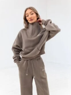 Everyday 1/4 Zip Jumper - Brown -Cheap Clothing Store 2760 ZIP BROWN 02D