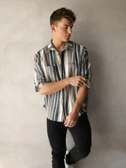 Lucca Stripe Shirt - Grey -Cheap Clothing Store 2800Grey 01D