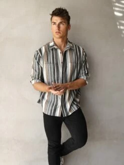 Lucca Stripe Shirt - Grey -Cheap Clothing Store 2800Grey 02D