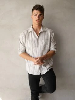 Rialto Stripe Shirt - Sand -Cheap Clothing Store 2811Sand 02D