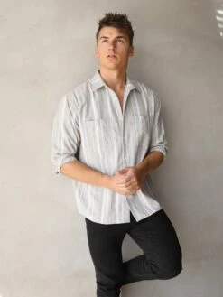 Rialto Stripe Shirt - Taupe -Cheap Clothing Store 2811Taupe 02D