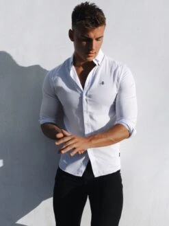 Caspian Fitted Stretch Shirt - White -Cheap Clothing Store 595ACaspianShirtWhite Greece 2D