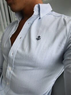 Oxford Fitted Stretch Shirt - Blue Stripe -Cheap Clothing Store 595OxfordLightBlueNew2D
