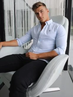 Oxford Fitted Stretch Shirt - Blue Stripe -Cheap Clothing Store 595OxfordLightBlueNew4D