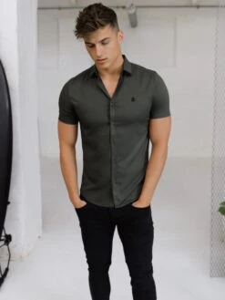 Tamworth Short Sleeve Shirt - Khaki Green -Cheap Clothing Store 850 3TamworthBlackAnchor2D NewWebSize
