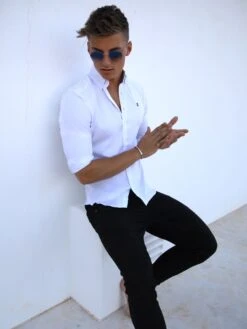 Caspian Fitted Stretch Shirt - White -Cheap Clothing Store Caspian1