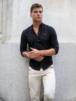 Farringdon Fitted Stretch Shirt - Black 12 Farringdon Fitted Stretch Shirt - Black -Cheap Clothing Store FarringdonBlack04D