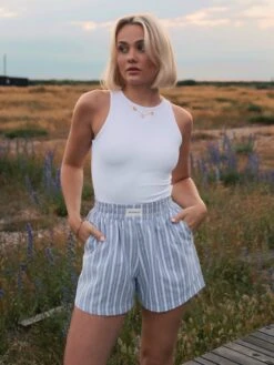 Elena Stripe Shorts - Blue 10 Elena Stripe Shorts - Blue -Cheap Clothing Store Frame185