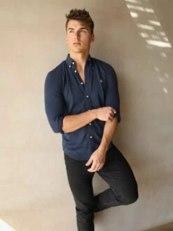 Arlo Soft Stretch Shirt - Navy -Cheap Clothing Store Frame38