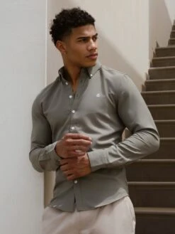 Merrick Fitted Stretch Shirt - Khaki Green -Cheap Clothing Store Frame46
