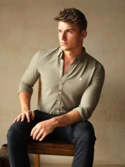 Merrick Fitted Stretch Shirt - Khaki Green -Cheap Clothing Store Frame49