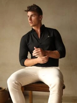 Farringdon Fitted Stretch Shirt - Black 9 Farringdon Fitted Stretch Shirt - Black -Cheap Clothing Store Frame51