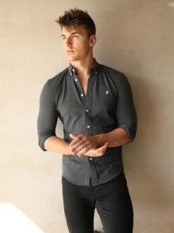 Arlo Soft Stretch Shirt - Charcoal -Cheap Clothing Store Frame61
