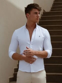 Caspian Fitted Stretch Shirt - White -Cheap Clothing Store Frame68