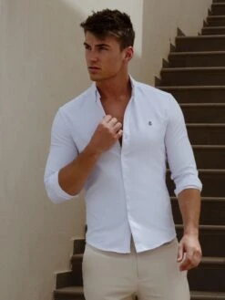 Caspian Fitted Stretch Shirt - White -Cheap Clothing Store Frame69